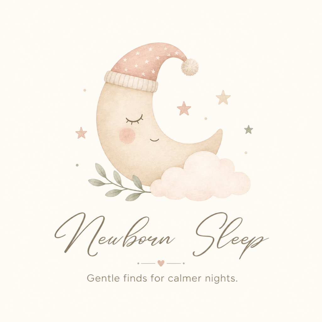 Soft watercolor moon and clouds illustration for newborn sleep essentials.